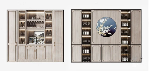 新中式多功能酒柜3d模型