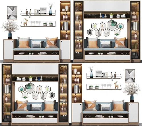 现代卡座酒柜组合3d模型