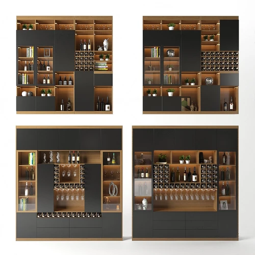 现代实木多功能酒柜3d模型