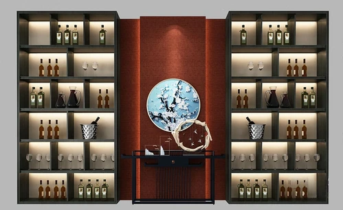新中式实木酒柜端景台3d模型