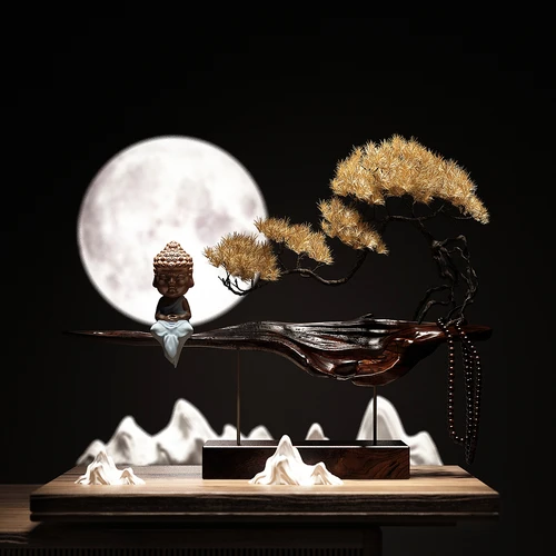 新中式佛像松树盆景摆件