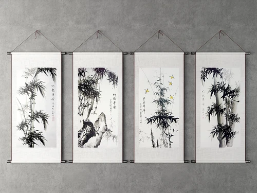中式水墨竹子装饰画3d模型