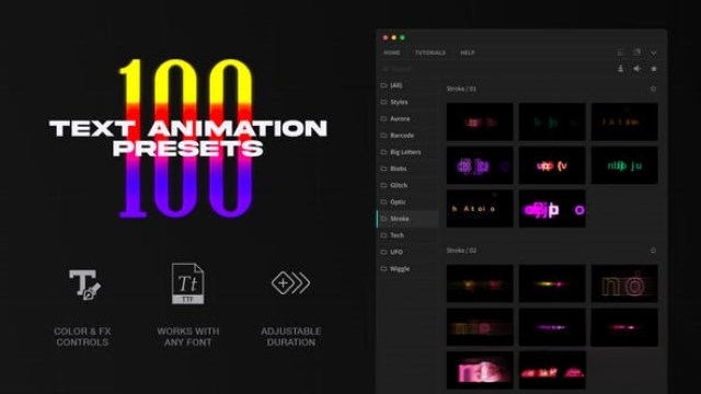 PR脚本-100组创意发光闪烁文字标题动画预设 100 Text Presets for Premiere Pro