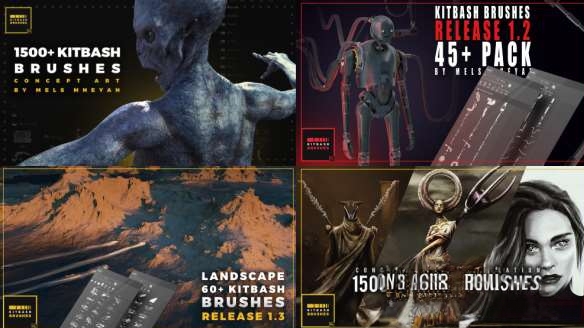 抽象概念原画PS笔刷预设 CubeBrush – 1500+ Kitbash Brushes for Concept Art