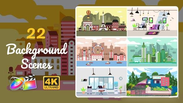 FCPX插件-扁平化MG场景背景动画 22 Background Scenes