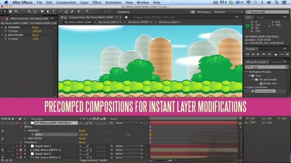 AE场景摄像机平移动画运动脚本 VideoHive 2D Parallaxer + 使用教程