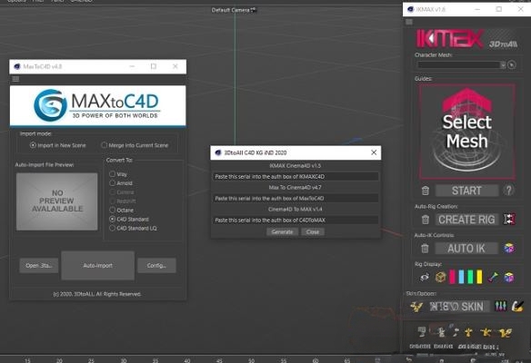 C4D模型快速绑定+MAX C4D互导插件 3DtoAll IKMAX v1.6  + MaxToC4D v4.8 + C4DToMax v1.4 for Cinema 4D R15-R23 Win破解版