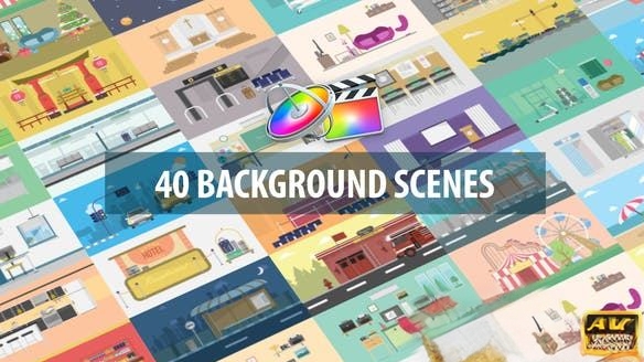 FCPX插件-40组扁平化MG场景动画背景 40 Mix Background Scenes
