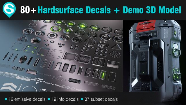 Blender硬面贴花素材包 Artstation – 80+ Decal Pack + Demo 3D Model – DECALmachine V2.6.5 Ready